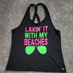 *3 FOR $30* Black Tank Top with Neon Print